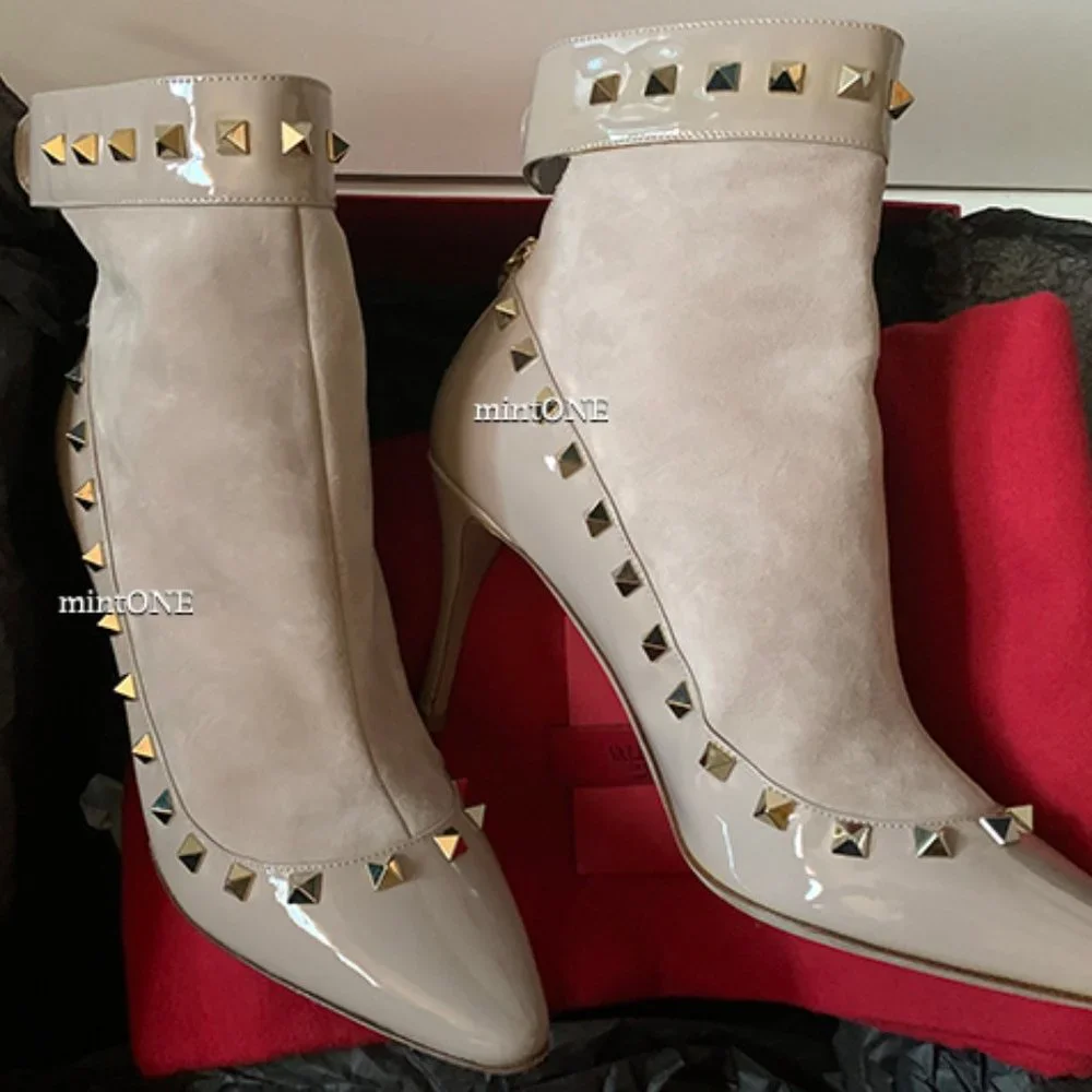 VALENTINO Suede And Patent Leather Rockstud Ankle Boots